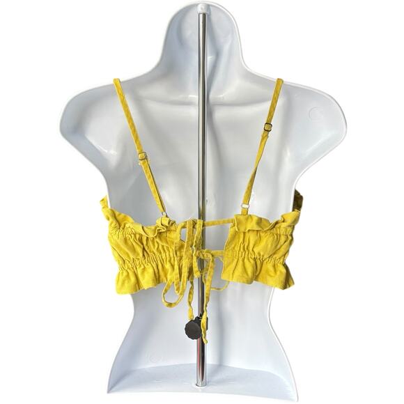 Wild Fable Smocked Ruched Crop Top — Yellow Ruffle Babydoll — Size S - Picture 2 of 5